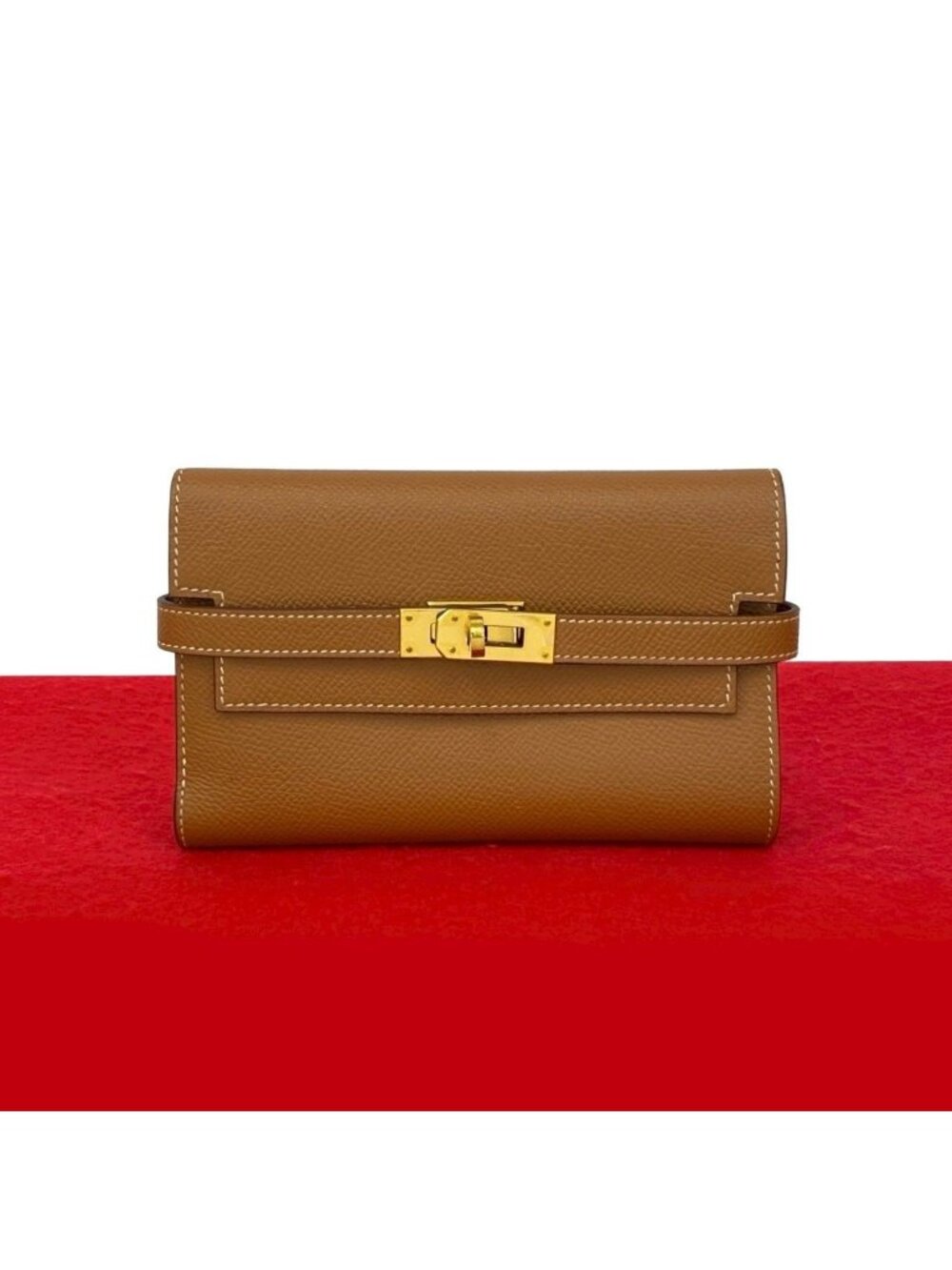 Hermes Kelly Wallet Medium Veau Epsom Trifold Gold Brown